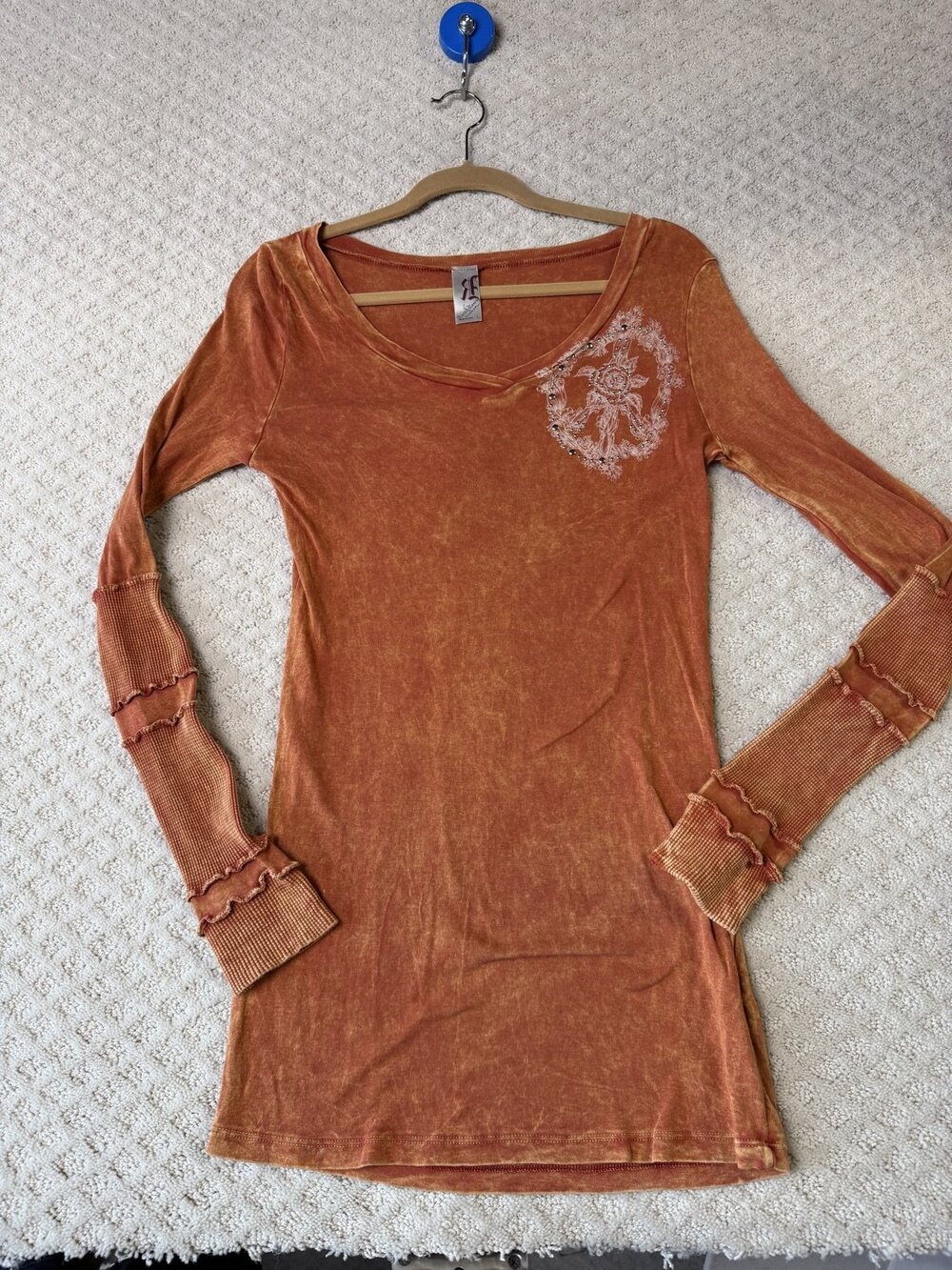 Rock & Rose Peace Sign Western Long Sleeve Tunic Top Womens Orange Size L